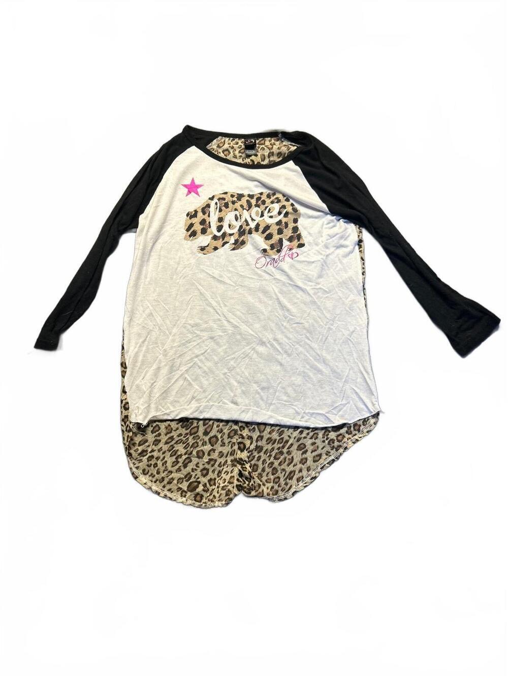 Double Ds Leopard Print Love Bear Raglan Sleeve Shirt